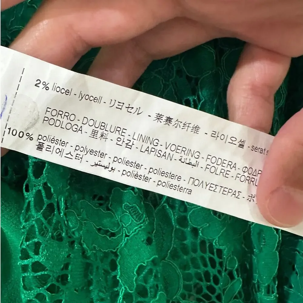 Zara Emerald Green Floral Lace Puff Sleeve Blouse EUC Fairycore Romantic EUC M